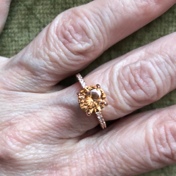 NWOT STERLING SILVER ROSE GOLD AMBER RING, 5-1/2 - Picture 2 of 7